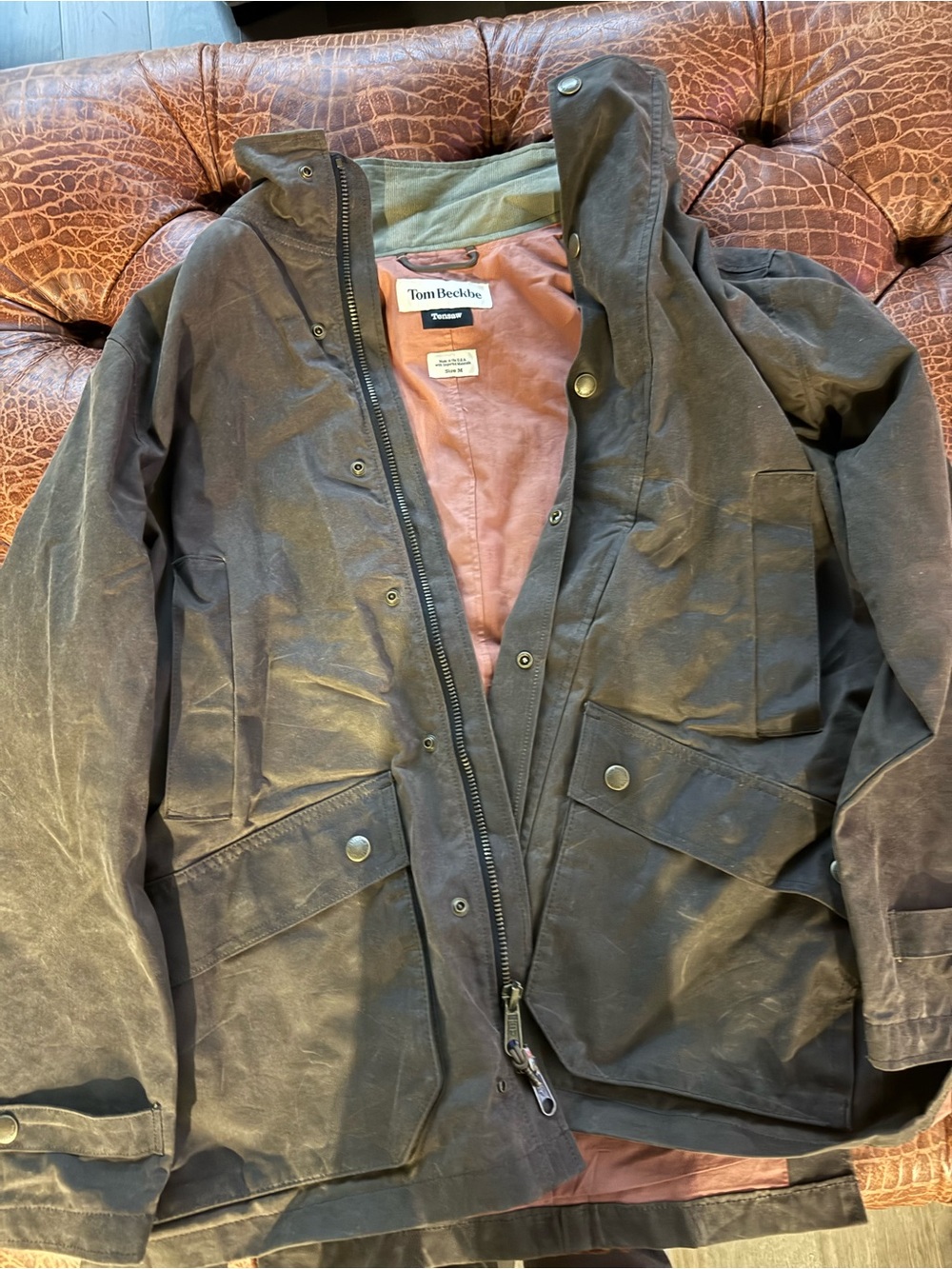 Tom Beckbe waxed field jacket in dark brown size M   NWOT